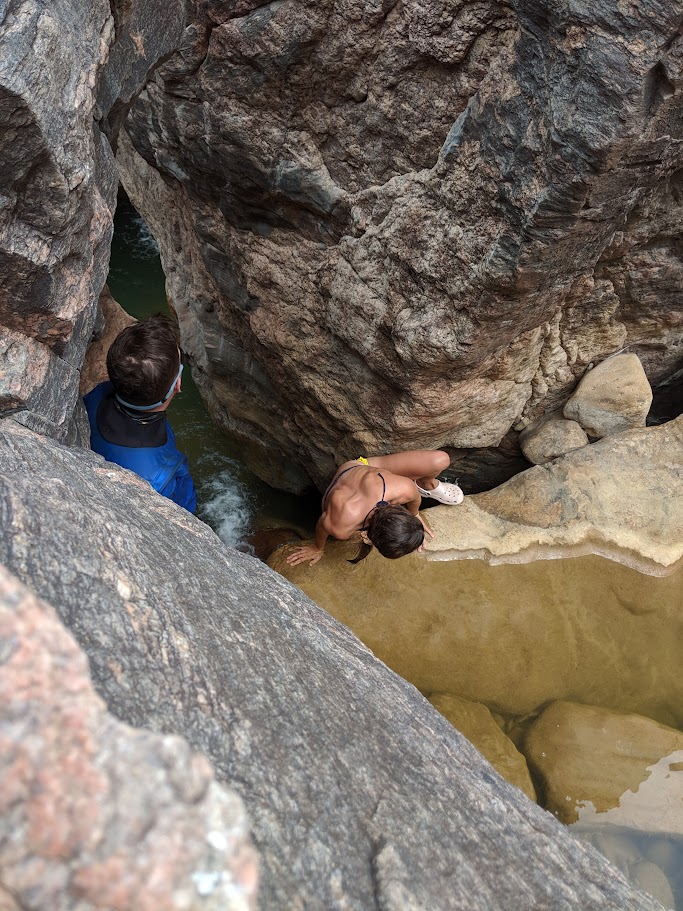 A picture of Josh and Hannah going through the falls at the Smith Fork
