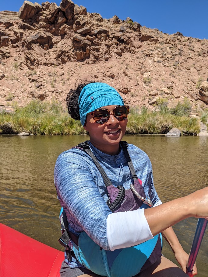 A picture of Amanda on a raft